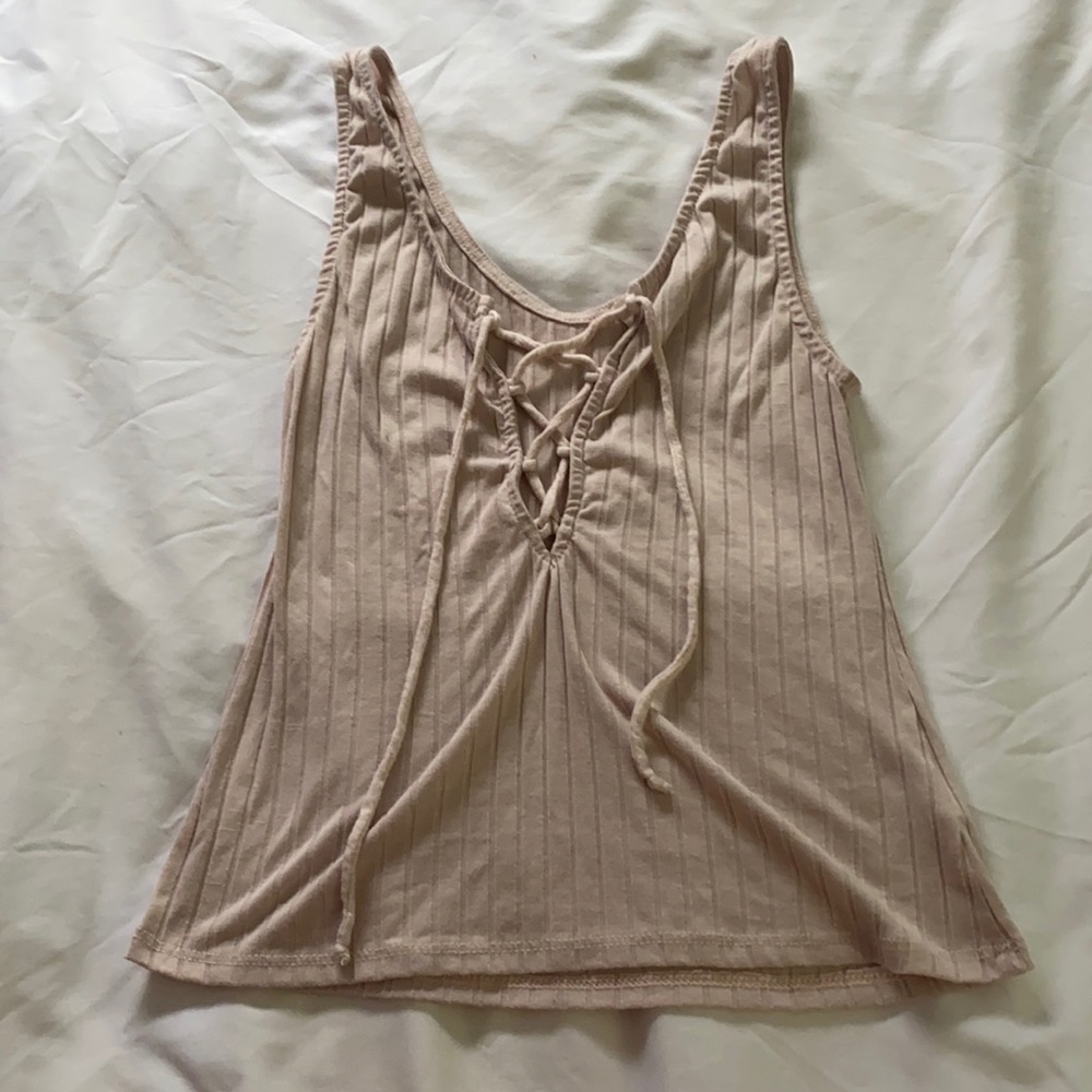 Light Pink Ribbed Tank Top w/ lace up front
